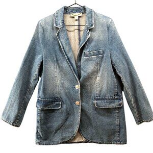 Michael Kors Denim Blazer Womens 6 Blue Union Wash Cotton Academia Preppy